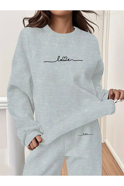 FUFLUNS Love Heart Printed Unisex Oversize Circle Neck Bottom/Upper Tracksuit Set