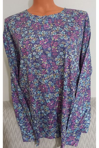 Anne Er Clothing Paper Print Combed Cotton Blouse Button Crew Neck Print