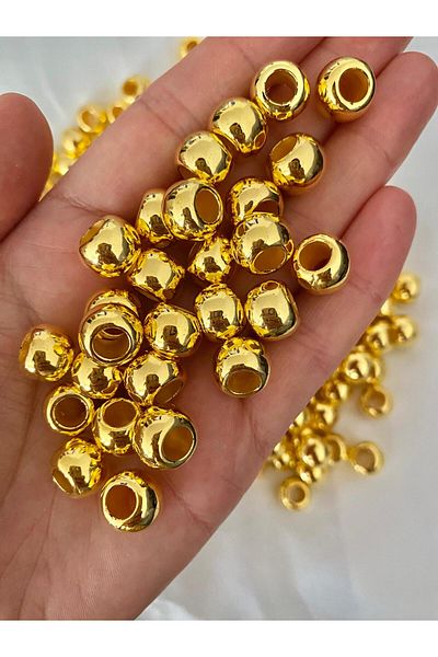 312 KONSEPT 50 Pieces of 12 mm Large Hole Gold Color Metallic Beads
