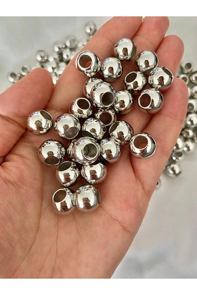 312 KONSEPT 50Pcs 14 mm Big Hole Silver Color Metallic Beads Hole Diameter 7 mm