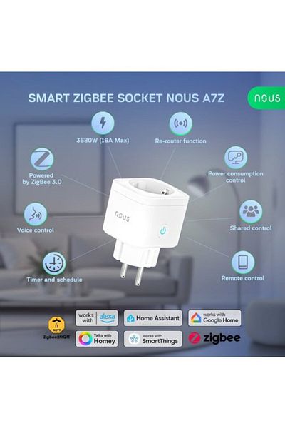 Nous Set of 3 smart wifi sockets A7Z, 16A - ZigBee 3.0, Consumption Monitoring, Alexa Compatible