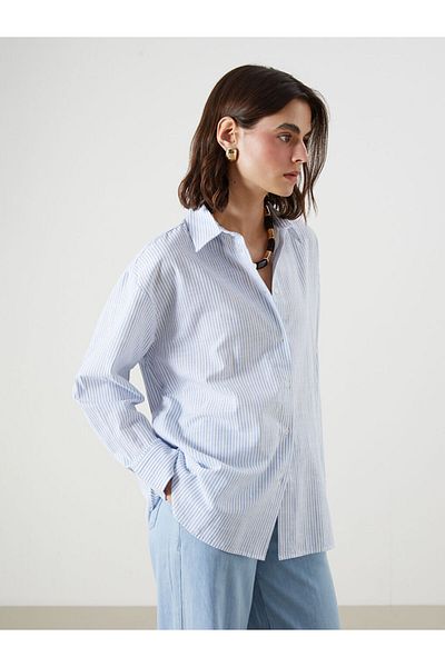 LC Waikiki Quality Parts from Celebi Store |   Beige Striped Oversize Women's Shirt