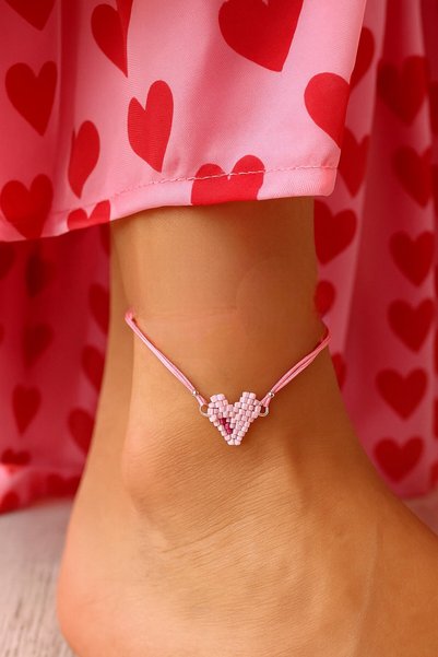 puffydik Pink Heart Miyuki Beaded Adjustable Macrame Bracelet