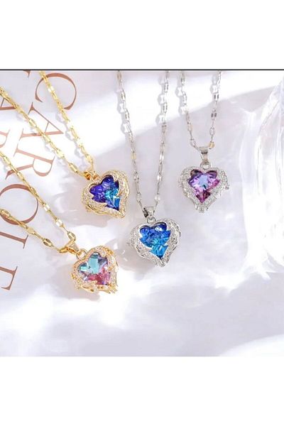 Perry Accesories Tarnish Free Steel Moon Sun Pendant Valentine's Day Gift Necklace Gold Steel Necklace Women Zircon Necklace