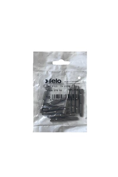FELO Set of 10 Felo bits, Industrial profile Torx series, E6.3, TX27, 50mm
