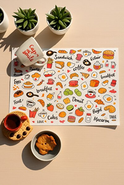 Dekals 100 lü Çocuklara Özel Neşeli Tasarım Beyaz Kahvaltı Parti Sunum Kağıdı 25x35 Model-3