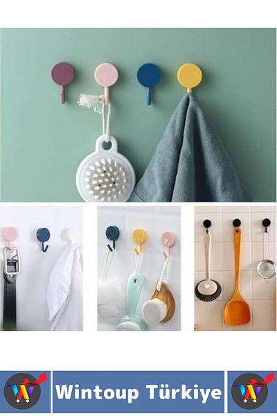 Wintoup No Marks No Mounting Required Kitchen Bathroom Home Office Self Adhesive Colorful Wall Hanger 2Pcs