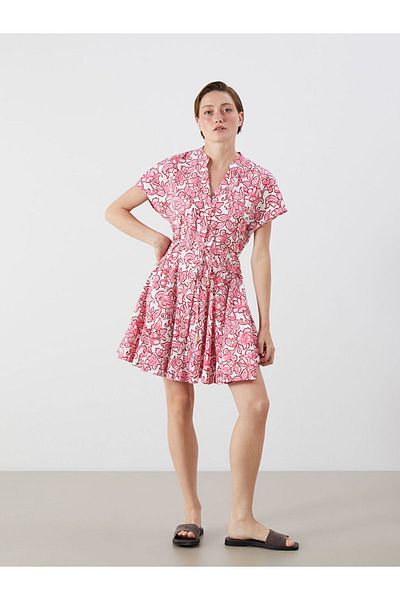 LC Waikiki Quality Parts from Celebi Store |   Orange Scoop Neck Floral Pleated Dress