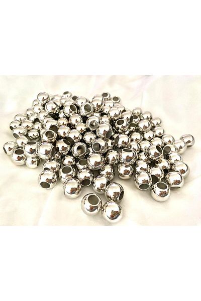 312 KONSEPT 50Pcs 14 mm Big Hole Silver Color Metallic Beads Hole Diameter 7 mm