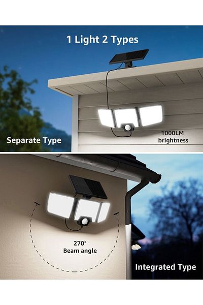 LEPRO Solar LED wall lamp PR640005. 1000lm, LED, Remote control, 3 panels, 2 modes, sensor