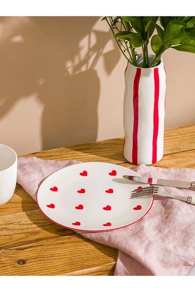 LC Waikiki Quality Parts from Celebi Store |   Red Heart Patterned Cake Plate 21 cm
