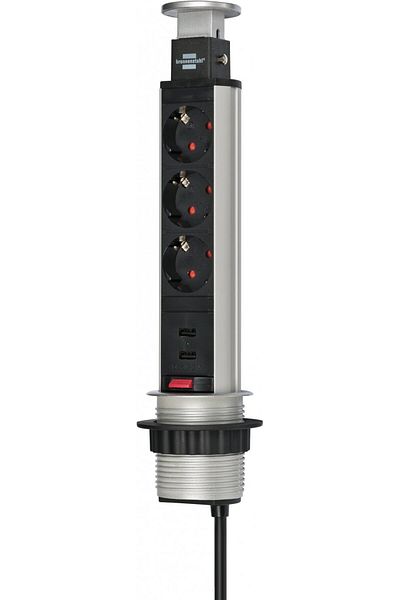 Brennenstuhl Built-in extension cord 3 sockets, 2xUSB, retractable for kitchen countertop or
