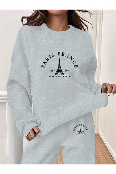FUFLUNS Paris France Printed Unisex Oversize Circle Neck Bottom/Upper Tracksuit Set