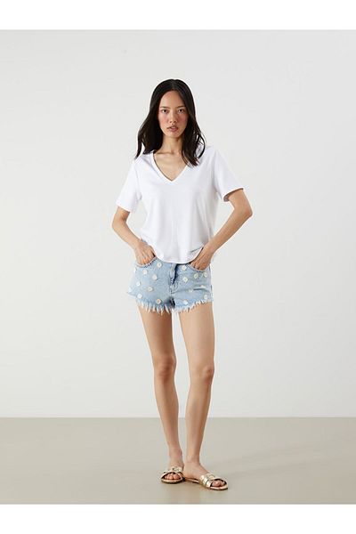 LC Waikiki Quality Parts from Celebi Store |   White V-Neck Women's T-Shirt