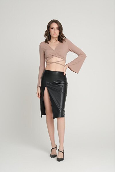 LEE LOLAN Kadın Kruvaze Bel Bağlamalı Bluz