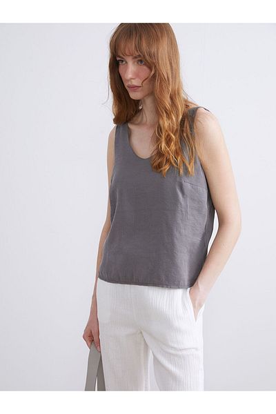 LC Waikiki Quality Parts from Celebi Store |   Anthracite V-Neck Modal Blended Blouse