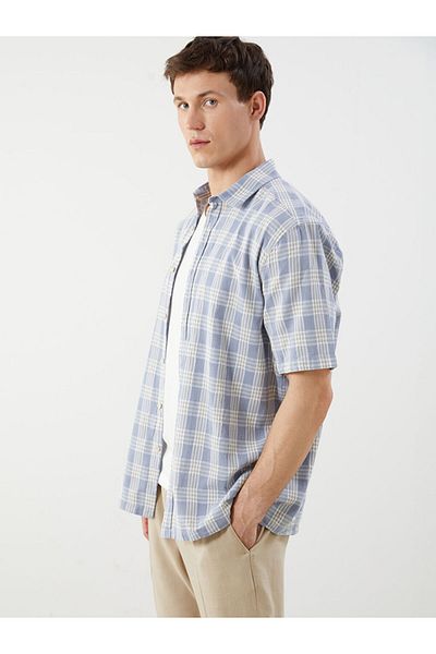 LC Waikiki Quality Parts from Celebi Store |   Green Regular Fit Short Sleeve Plaid Men's Shirt
