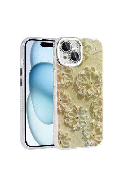 sickossi حافظة لهاتف آيفون 14 بنمط زهرة من الحجر اللامع من السيليكون الصلب غط...