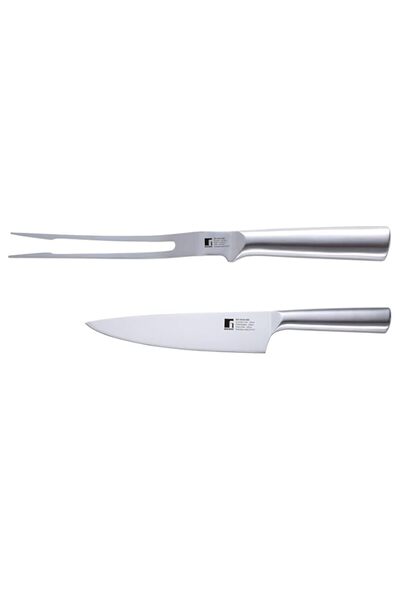 Generic BERGNER BBQ 2PC SET KNIFE+MEAT FORK, BG40220MM, Silver
