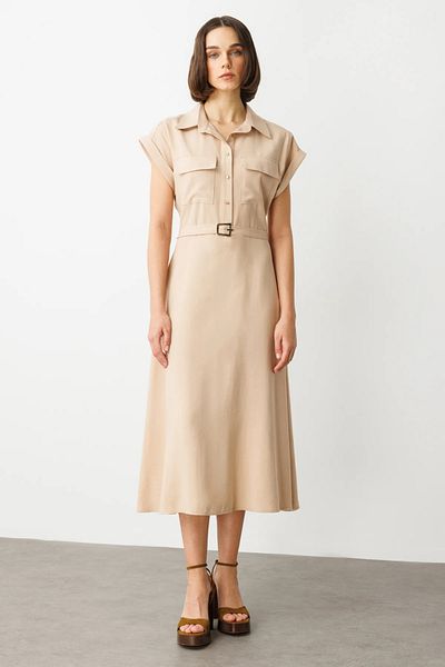 Ekol Button Front Maxi Dress with Belt at Waist-5080