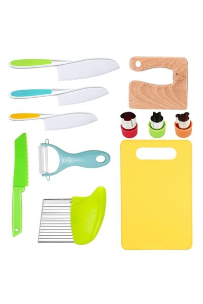 Generic سكين مطبخ خشبي للأطفال من كاست ويف، مجموعة سكاكين للأطفال تتضمن سكينً...