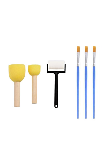 everart 3 Adet Mavi Fırça, 1 Adet Rulo Fırça, 2'li Popon Fırça, Boyama Seti, ...