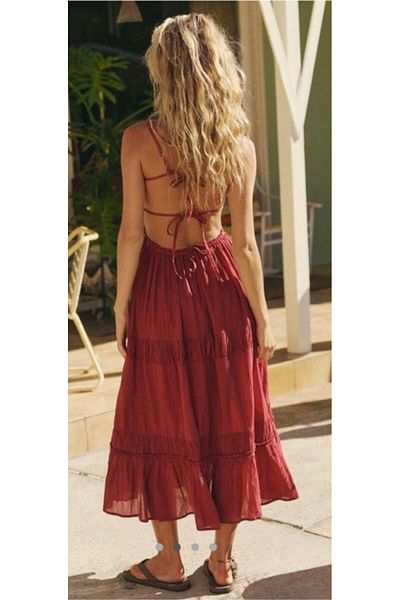 MARE BUTİK Flying Summer Dress with Straps-Burgundy