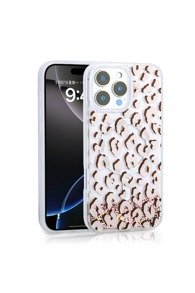 sickossi حافظة iPhone 16 Pro ذات سطح خلفي شفاف مطبوع باللون الفضي اللامع SCKS...