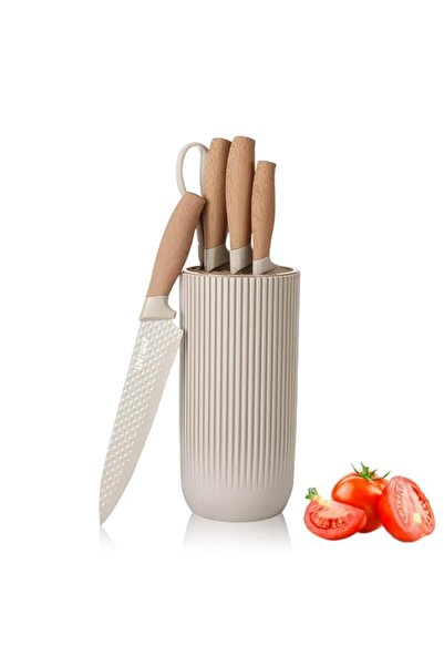 Generic طقم سكاكين، طقم سكاكين مطبخ احترافي مكون من 6 قطع باللون الكاكي للطها...