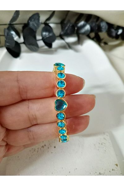 mos&more Blue Stone Heart Elastic Elegant Bracelet, Bracelet