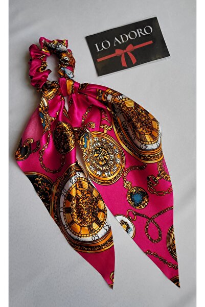 LO ADORO Fular Lastik Toka Saten Kadın Topuz Toka Çanta Boyun Fular Bandana S...
