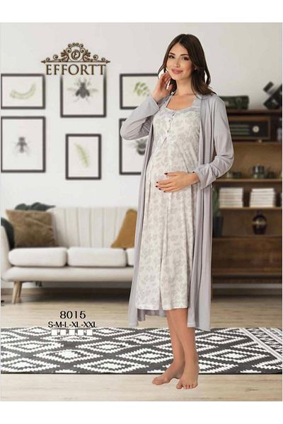 EM&FA TEKSTİL Maternity Maternity Dressing Gown Nightgown Set (Nightgown Short Sleeve)