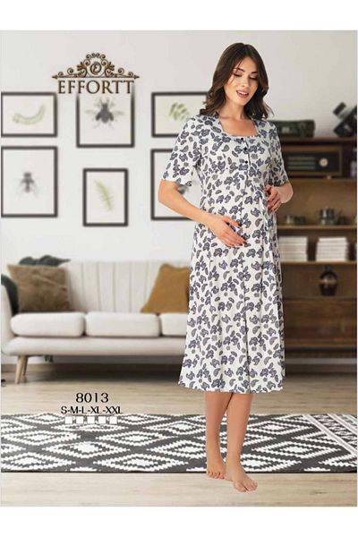 EM&FA TEKSTİL Pregnant Maternity Patterned Nightgown