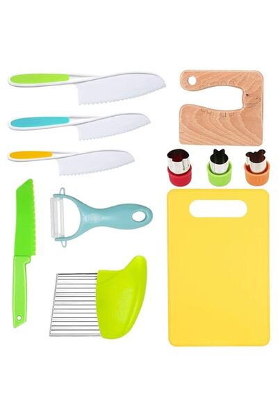 Generic سكين مطبخ خشبي للأطفال من SZYYQ، 11 قطعة، مجموعة سكاكين للأطفال تتضمن...