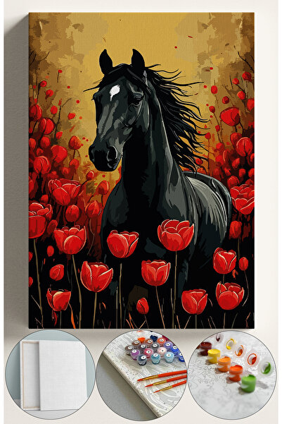 Sulepas Sayılarla Boyama Seti Numaralı Tuval Fırça Boya 40x50 Cm - AT VE LALELER