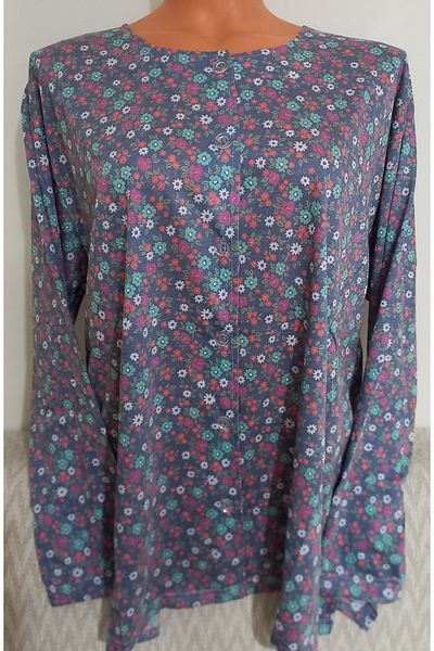 Anne Er Clothing Paper Print Combed Cotton Blouse Button Crew Neck Print