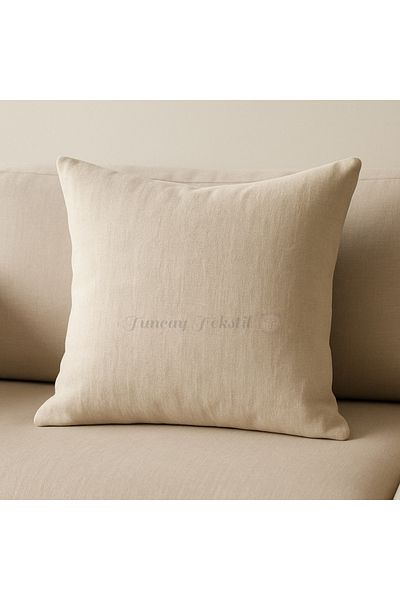 TUNCAY TEKSTİL Buldan Business Bodrum Washed Linen Simple Plain Throw Pillow Cover