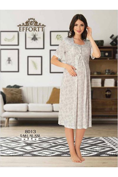 EM&FA TEKSTİL Pregnant Maternity Patterned Nightgown