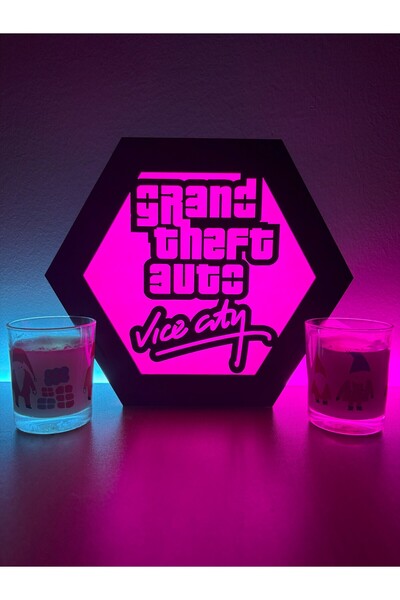 Genel Markalar Pembe GTA Vice City Masaüstü Dekoratif Lamba, şık ve modern ta...