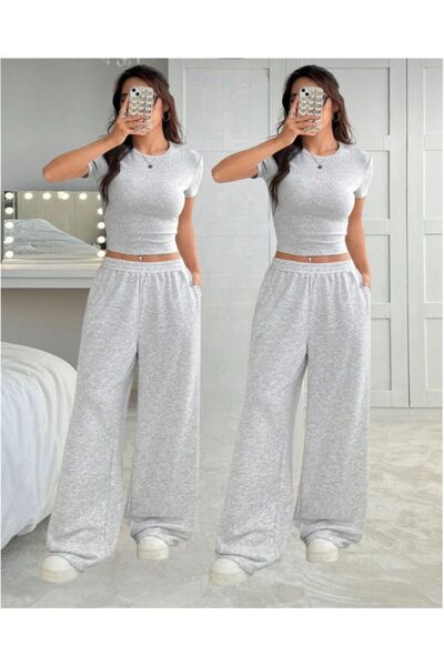 Le Vion Δύο τεμάχια μαύρο-γκρι φαρδύ παντελόνι αθλητικής φόρμας