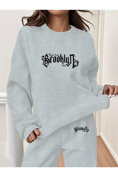 FUFLUNS Brooklyn Printed Unisex Oversize Circle Neck Bottom/Upper Tracksuit Set