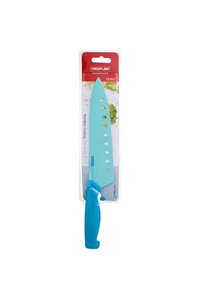 Generic Neoflam, Chef Ceramic knife 20.5cm, Non-stick Coating,Colored Silicone handel,(8Inc),Light Blue col