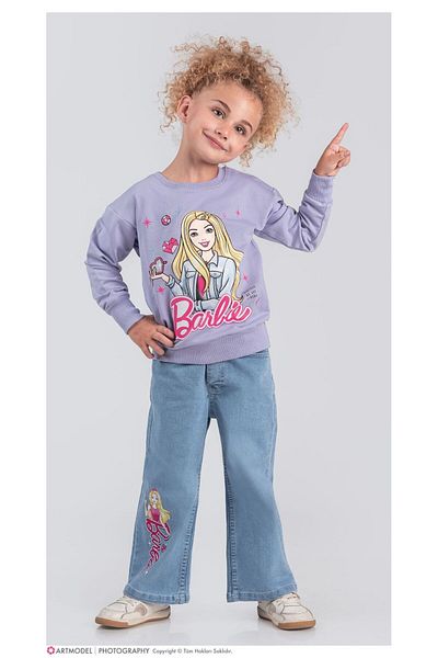 LİLLYPİCCA Girl's 2-Piece Set Printed Sweatshirt Wide Leg Jeans with Elastic Waist