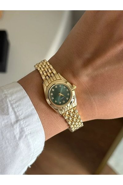 RoseandRoses Rovex Mini Case Women's Wristwatch Gold (Green Dial)