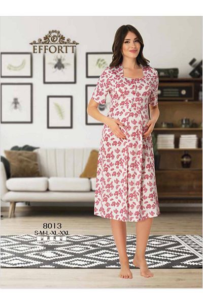 EM&FA TEKSTİL Pregnant Maternity Patterned Nightgown