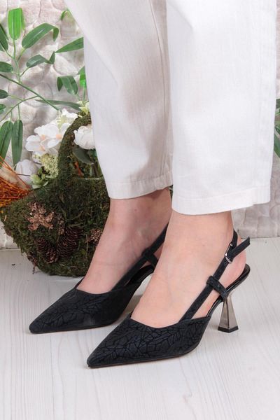 fort 1182-09 Fls Satin Printed Open Back Heeled Women's Shoes