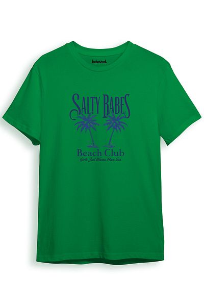 beloved.co Salty Babes Palm Pattern Beach Club 100% Cotton Regular Fit Unisex T-Shirt