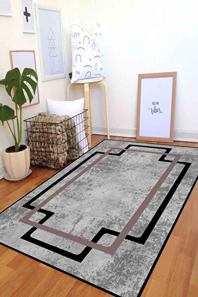 armolin Düz Çizgili Desen Dijital Baskı Gri Lastikli Halı Örtüsü (SÜNGERSİZ) ...