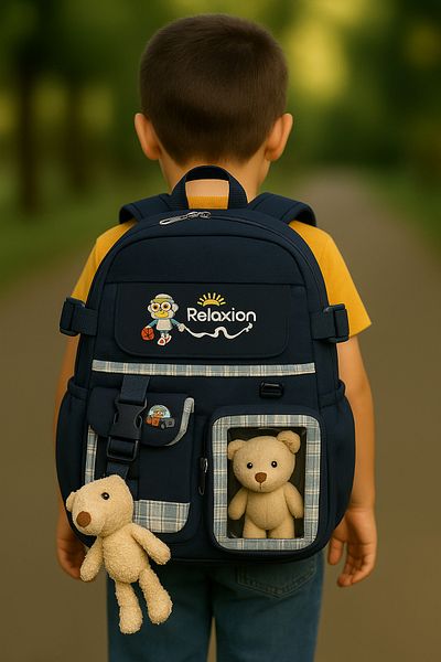 ANI OFİS KIRTASİYE A K Cute School Bag with Plush Toy – Suitable for Primary and Secondary School + Teddy Bear Gift - Model8