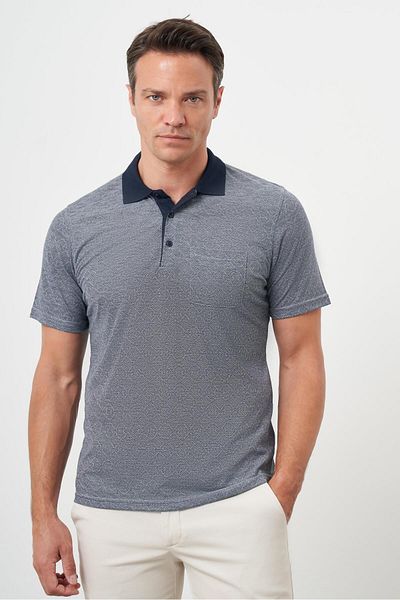 Morven Men's Navy Blue Trend Pocket Polo Neck T-Shirt